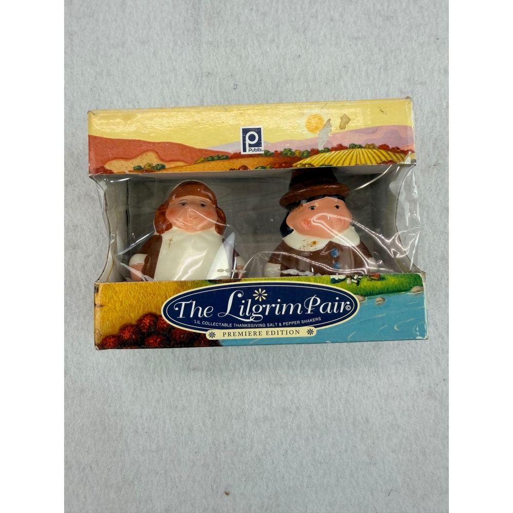 Vintage 2004 Publix The Pilgrim Pair Thanksgiving Salt & Pepper Shakers NIB